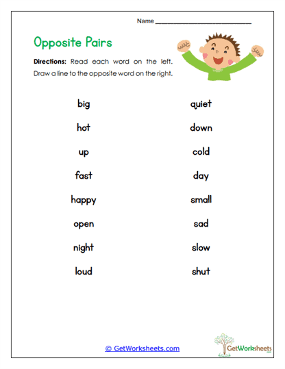 Opposite Pairs Worksheet