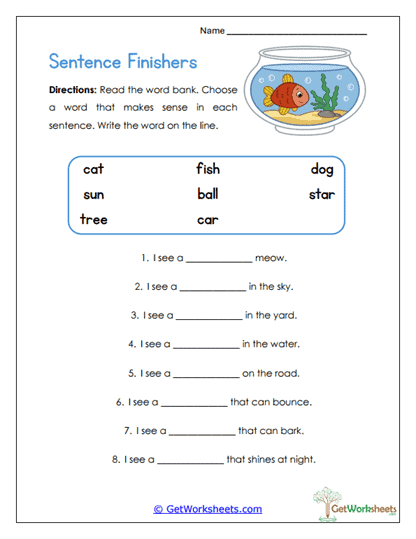 Sentence Finishers Worksheet