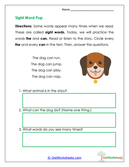 Sight Word Practice Worksheet