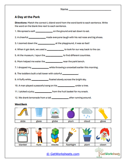 A Day at the Park Worksheet