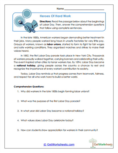 Heroes of Hard Work Worksheet