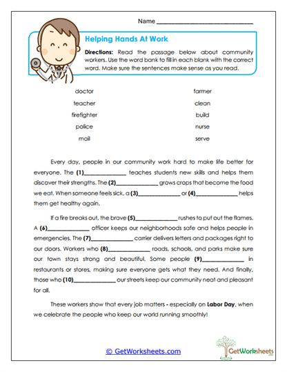 Helping Hands at Work Worksheet