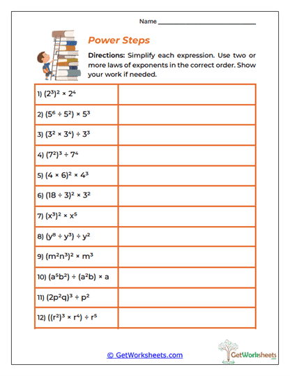 Power Steps Worksheet
