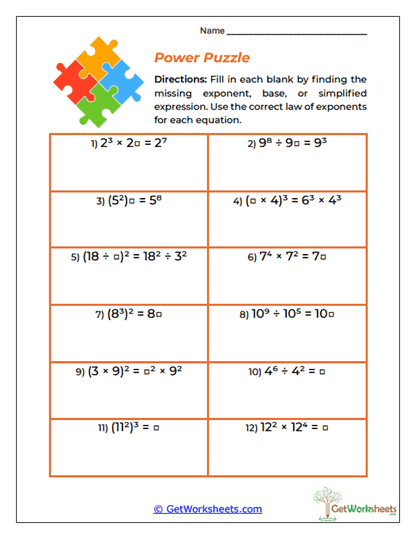 Power Puzzle Worksheet