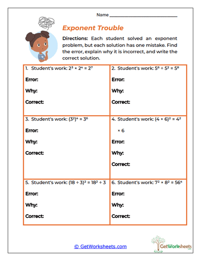 Exponent Trouble Worksheet