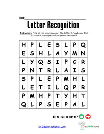 Spot the L Worksheet
