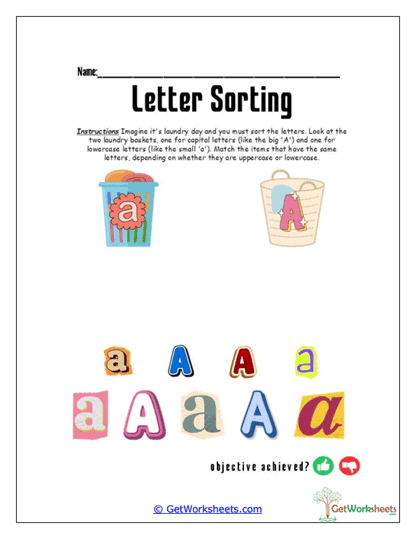 Sort the Letter A Worksheet