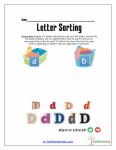 Letter Organizer D Worksheet - Uppercase & Lowercase Sorting