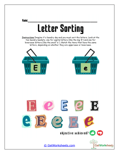 Organize the Letter E Worksheet