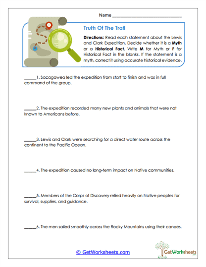 Truth of the Trail Worksheet