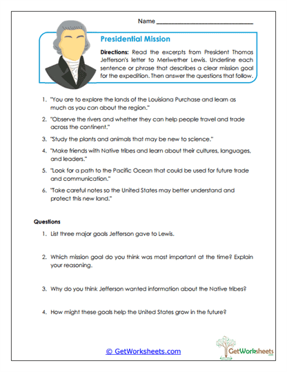 Presidential Mission Worksheet