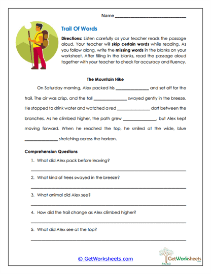 Trail of Words Worksheet