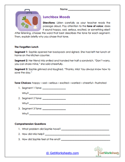 Lunchbox Moods Worksheet