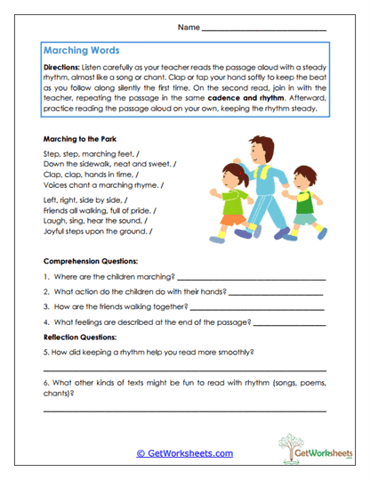 Marching Words Worksheet