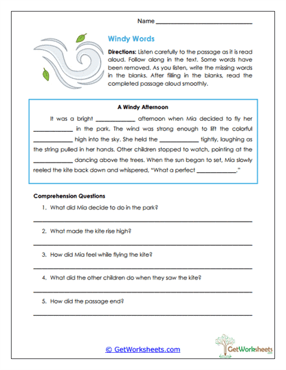 Windy Words Worksheet