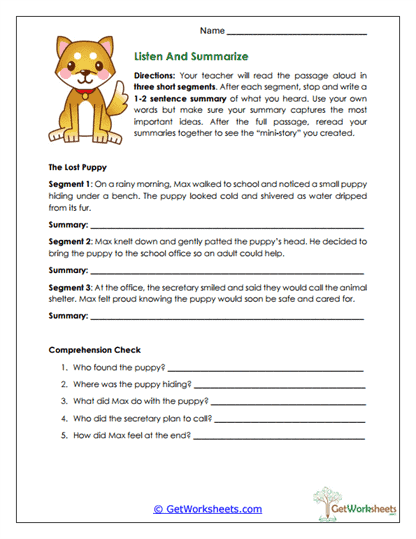 Listen and Summarize Worksheet