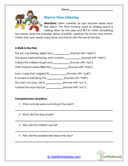 Rhyme Time Listening Worksheet