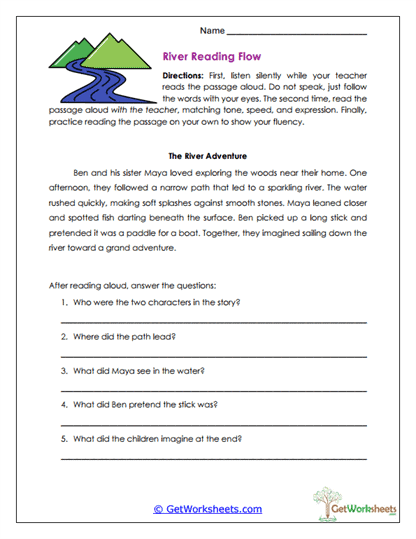 River Reading Flow Worksheet
