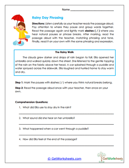 Rainy Day Phrasing Worksheet