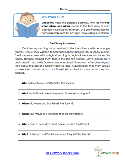 Wh-Word Hunt Worksheet