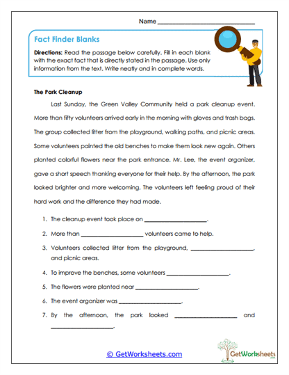 Fact Finder Blanks Worksheet