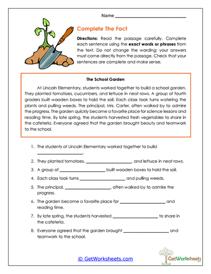 Complete the Fact Worksheet