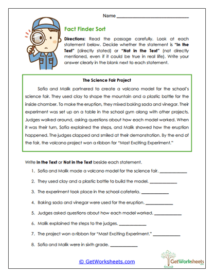 Fact Finder Sort Worksheet