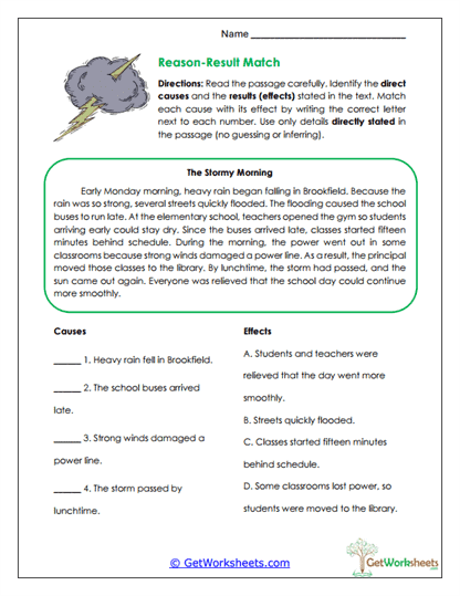 Reason-Result Match Worksheet