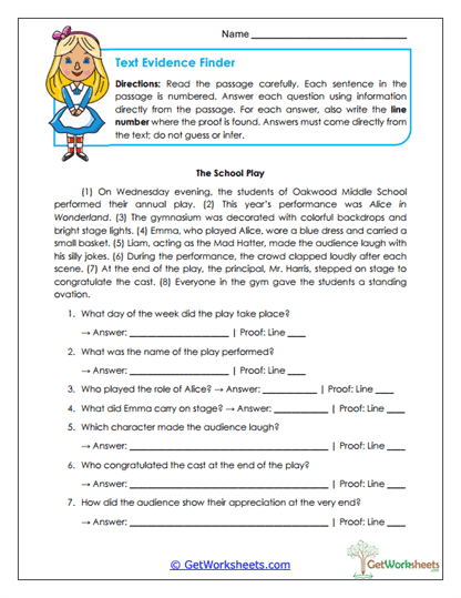 Text Evidence Finder Worksheet