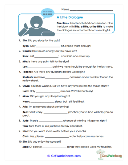 Little vs. A Little vs. The Little Worksheets