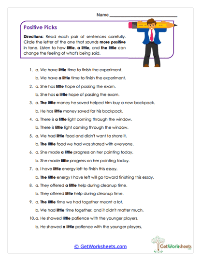 Positive Tone Comparison Worksheet