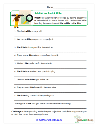 Add More and A Little Worksheet