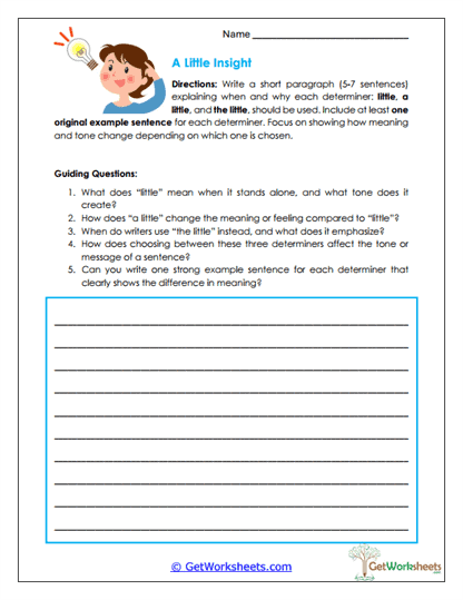 Determiner Meaning Analysis Worksheet