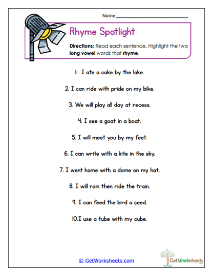Sentence Highlight Worksheet