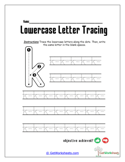 k Trace and Learn Worksheet