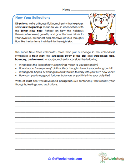 New Year Reflections Worksheet