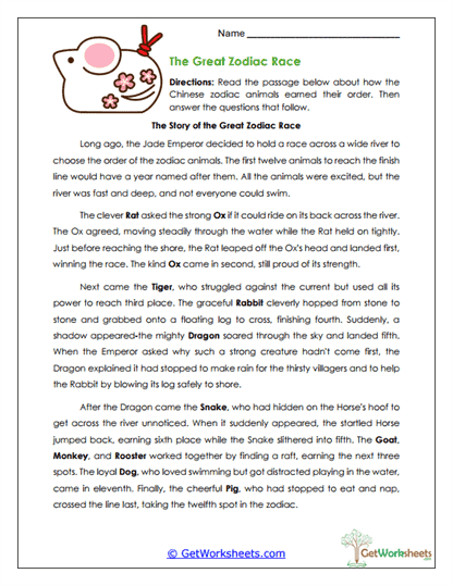 Great Zodiac Race Worksheet