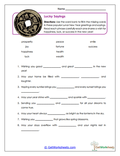 Lucky Sayings Worksheet