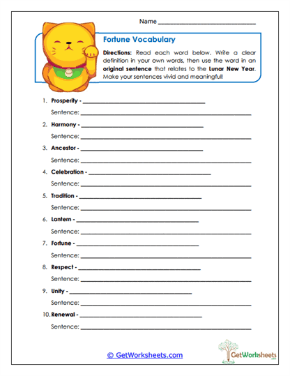 Fortune Vocabulary Worksheet