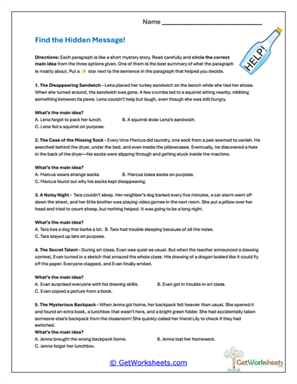 Mystery Message Finder Worksheet