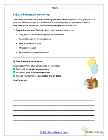 Build-A-Paragraph Studio Worksheet