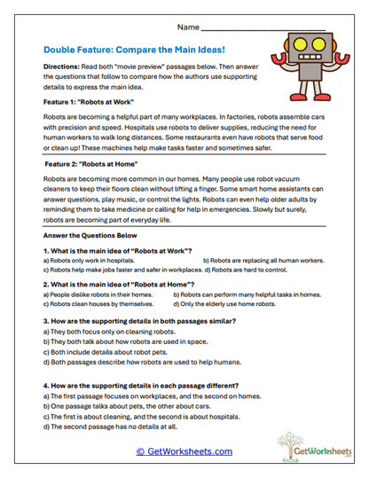 Robot Feature Comparison Worksheet