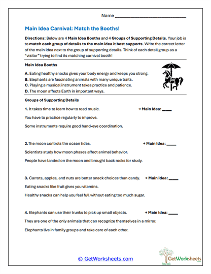 Carnival Booth Matcher Worksheet
