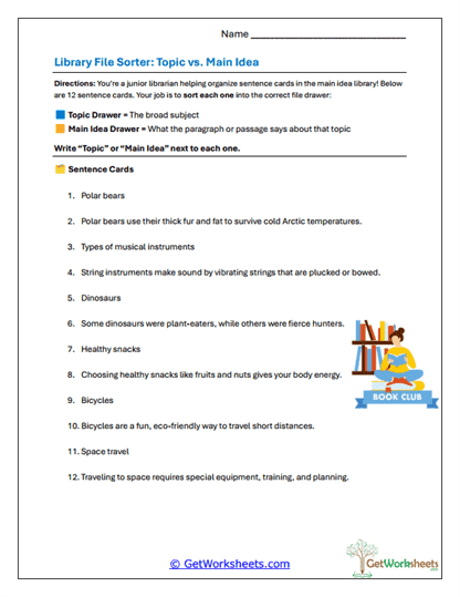 Library Drawer Sort Worksheet