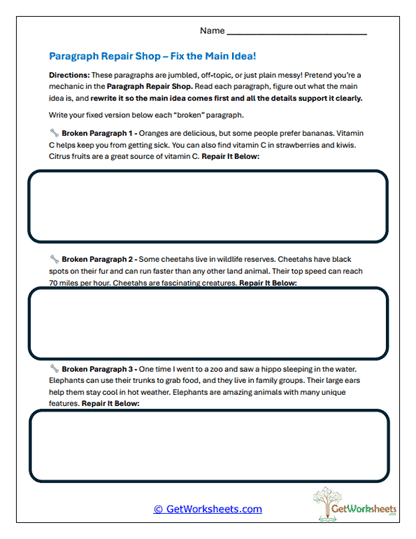 Paragraph Repair Clinic Worksheet
