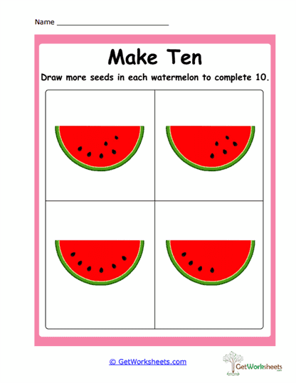 Completing Ten With Watermelon Seeds Worksheet