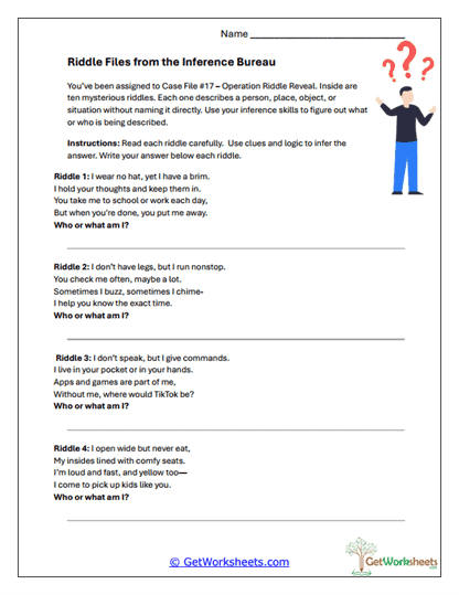 Riddle Inference Bureau Worksheet