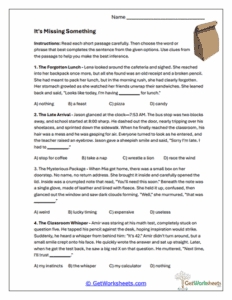 Missing-Word Investigator Worksheet - Context Clues & Inference