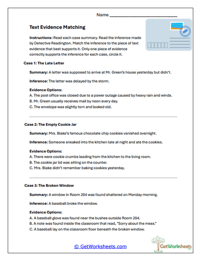 Evidence Match Detective Worksheet