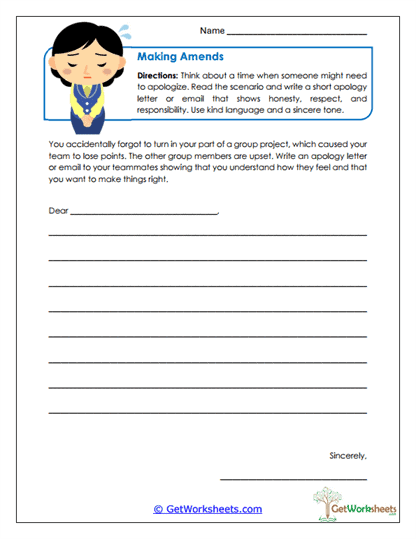 Making Amends Worksheet